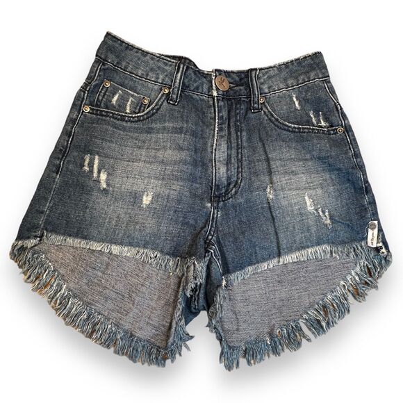 One x One Teaspoon High Waist Bonita Raw Hem Distressed Jean Shorts Sz 24 - Picture 4 of 13